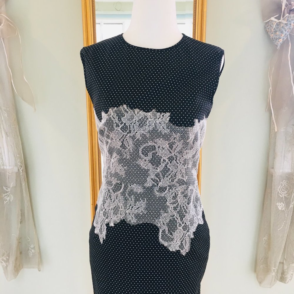 Valentino Wool Lace Black Polka Dot Sheath Dress S